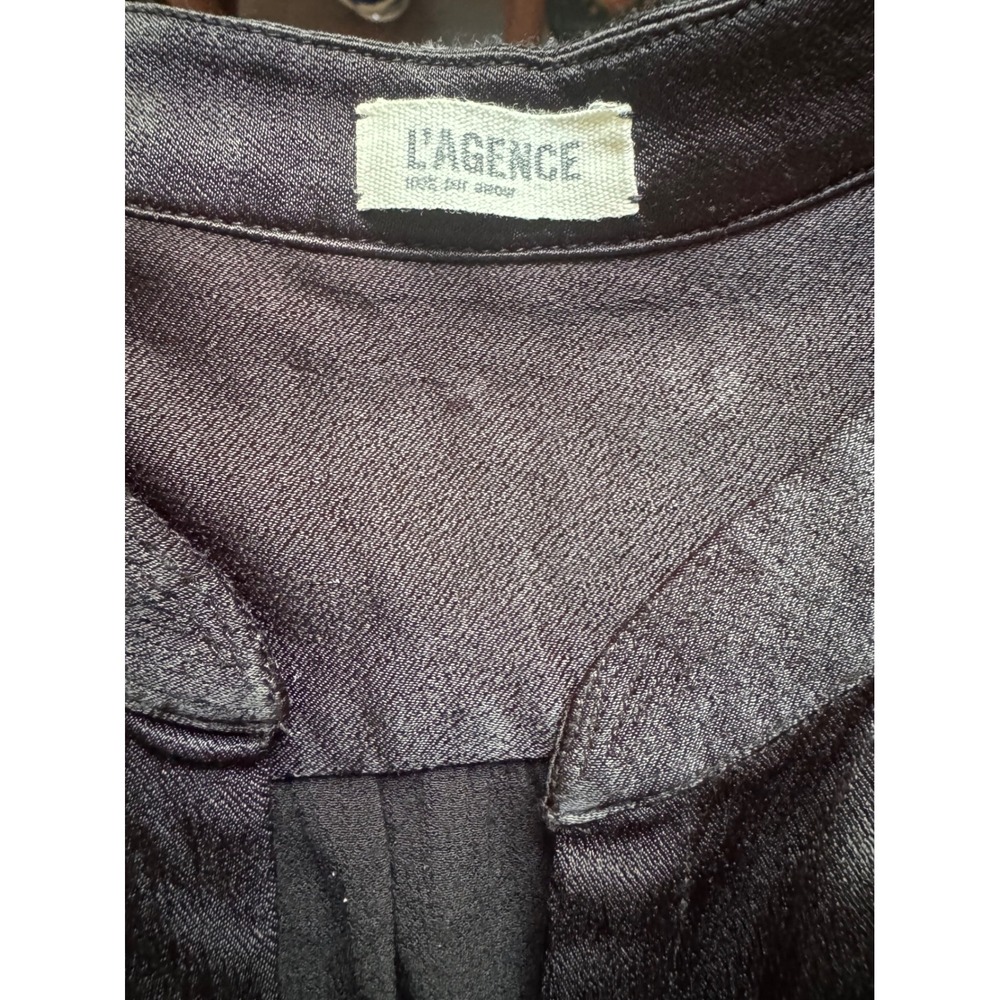 L'AGENCE Black Satin Rayon Button Front Blouse Puff Sleeve Size 6 - Picture 4 of 9